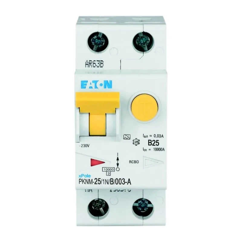 Eaton PKNM Series Residual Current Device, 25A, 2-Pole, Type B Tripping, 30mA Sensitivity, 10kA 236269 PKNM-25/1N/B/003-A-MW