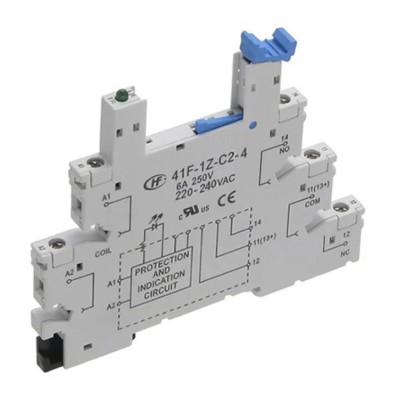 Hongfa Europe GMBH 5 Way 250V AC DIN Rail Relay Socket for HF41F Series Relays 41F-1Z-C1-4