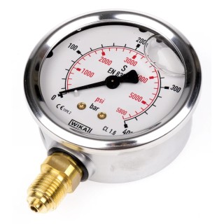 WIKA 63 mm G 1/4 Male Pressure Gauge, 400 bar, Stainless Steel Case, ±1.6% Accuracy 9626969