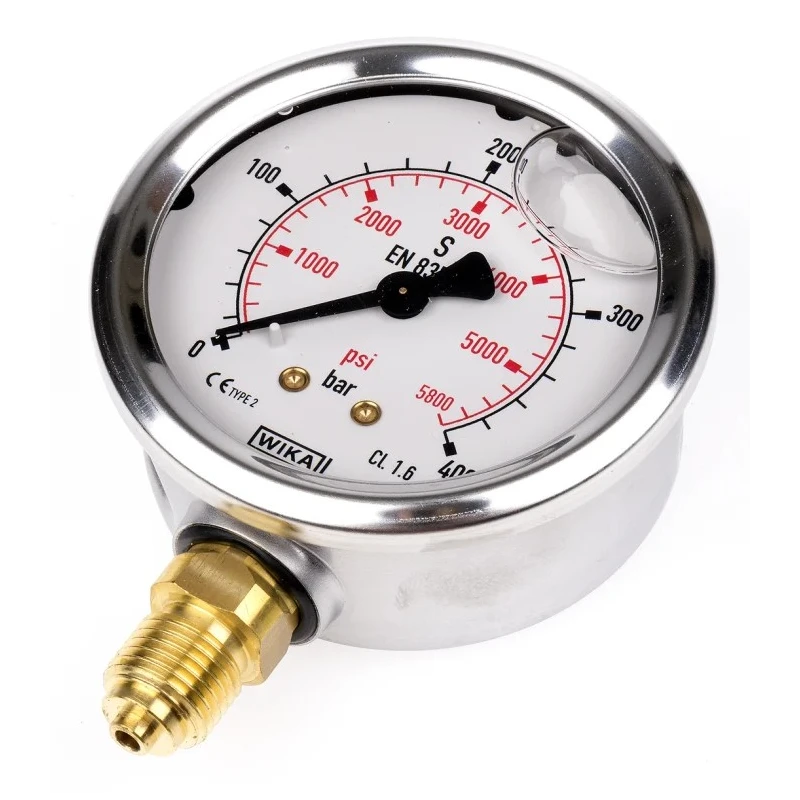 WIKA 63 mm G 1/4 Male Pressure Gauge, 400 bar, Stainless Steel Case, ±1.6% Accuracy 9626969