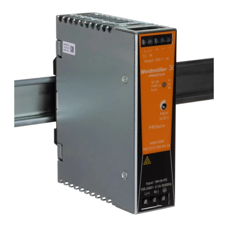 Weidmüller PROeco Switched Mode DIN Rail Power Supply 28V DC, 72W, 3A Output, AC/DC Input 264V/370V 1469470000