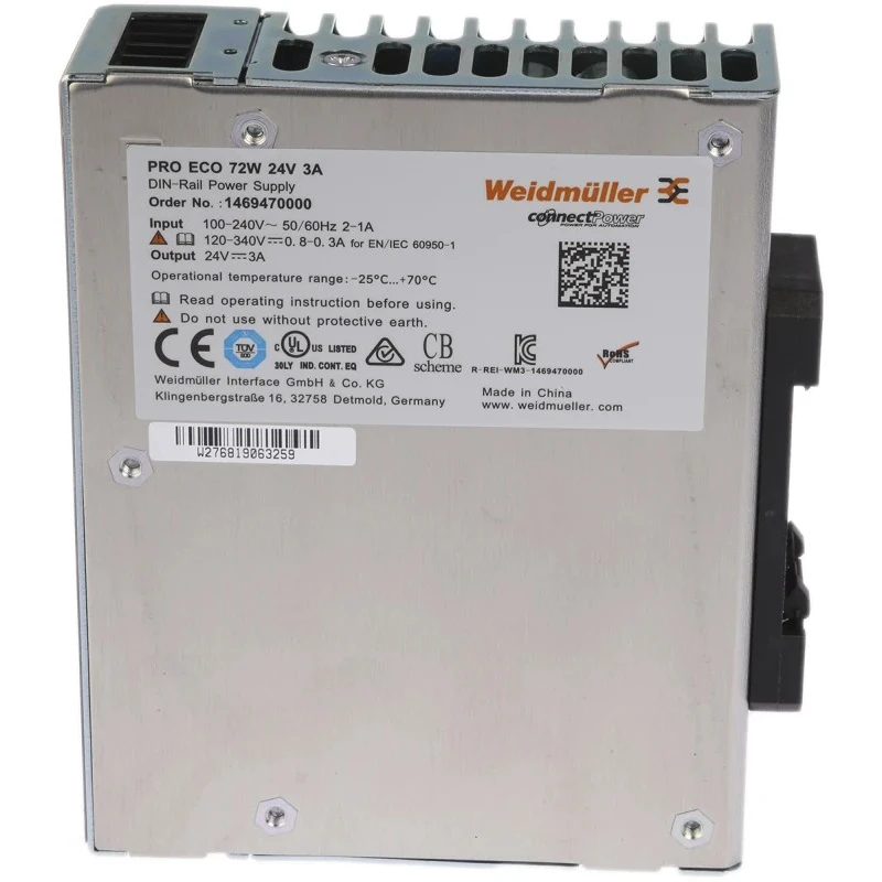 Weidmüller PROeco Switched Mode DIN Rail Power Supply 28V DC, 72W, 3A Output, AC/DC Input 264V/370V 1469470000
