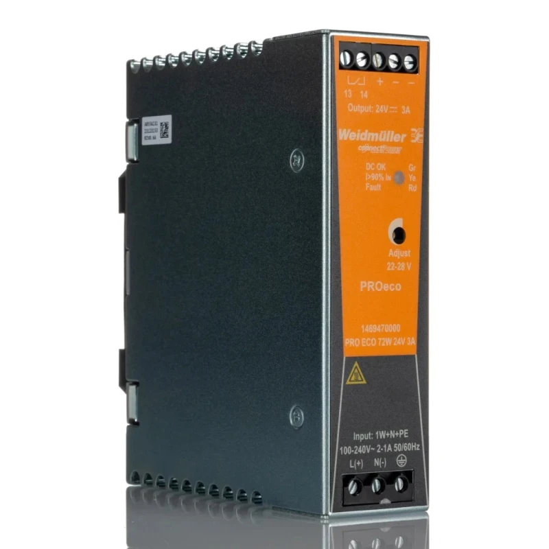 Weidmüller PROeco Switched Mode DIN Rail Power Supply 28V DC, 72W, 3A Output, AC/DC Input 264V/370V 1469470000