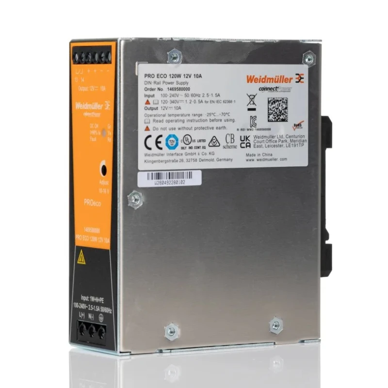Weidmüller PRO ECO Switched Mode DIN Rail Power Supply 264V AC/DC Input 16V DC, 10A Output, 120W 1469580000