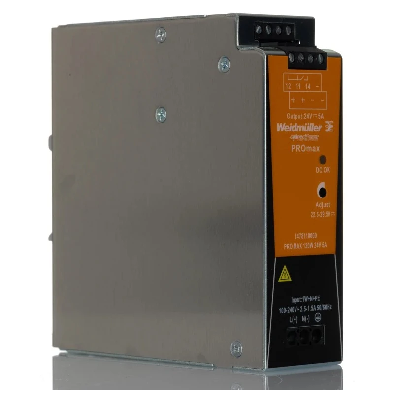 Weidmüller PRO Max Switched Mode DIN Rail Power Supply 264V AC/DC Input 28V DC, 5 A Output, 120 W 1478110000