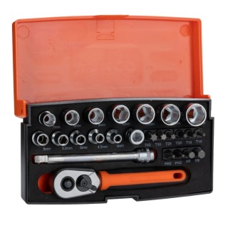 Bahco 25-Piece 1/4 in Standard Socket Set Alloy Steel, Matt Finish, 4 to 13 mm SL25