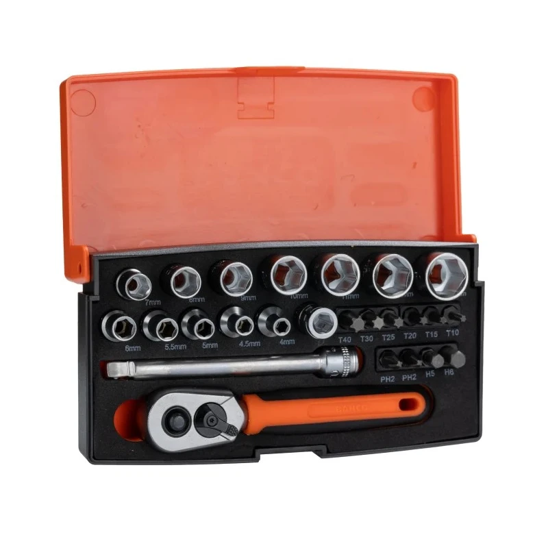 Bahco 25-Piece 1/4 in Standard Socket Set Alloy Steel, Matt Finish, 4 to 13 mm SL25