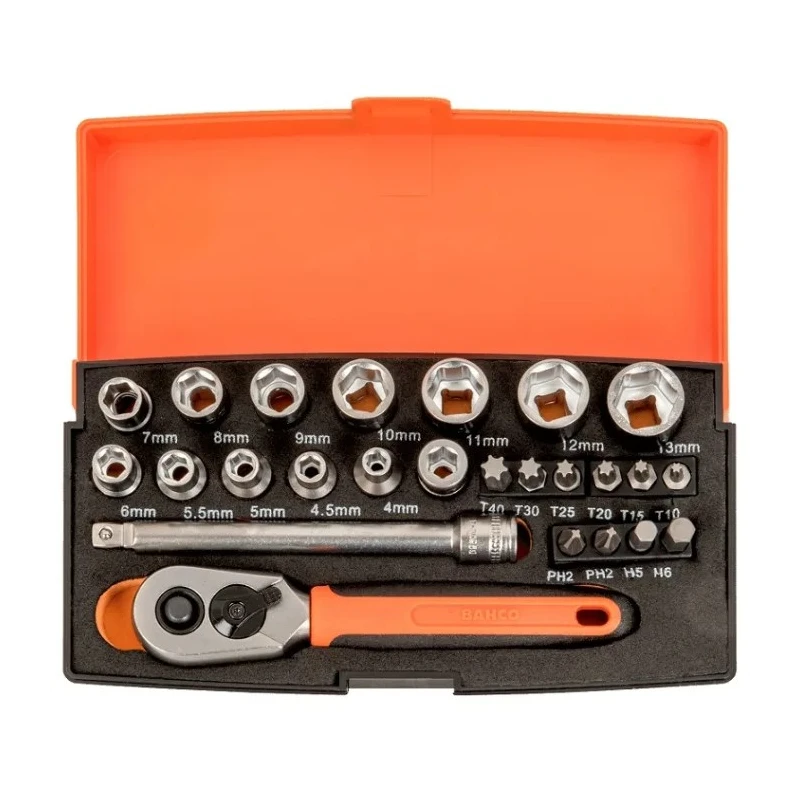 Bahco 25-Piece 1/4 in Standard Socket Set Alloy Steel, Matt Finish, 4 to 13 mm SL25