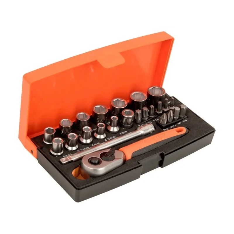 Bahco 25-Piece 1/4 in Standard Socket Set Alloy Steel, Matt Finish, 4 to 13 mm SL25