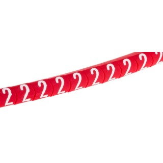 HellermannTyton Helagrip Slide-On Cable Marker for 1 to 3 mm Cable Diameter, Pre-Printed Legend "2", Red Marker 901-10269