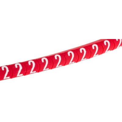 HellermannTyton Helagrip Slide-On Cable Marker for 1 to 3 mm Cable Diameter, Pre-Printed Legend "2", Red Marker 901-10269
