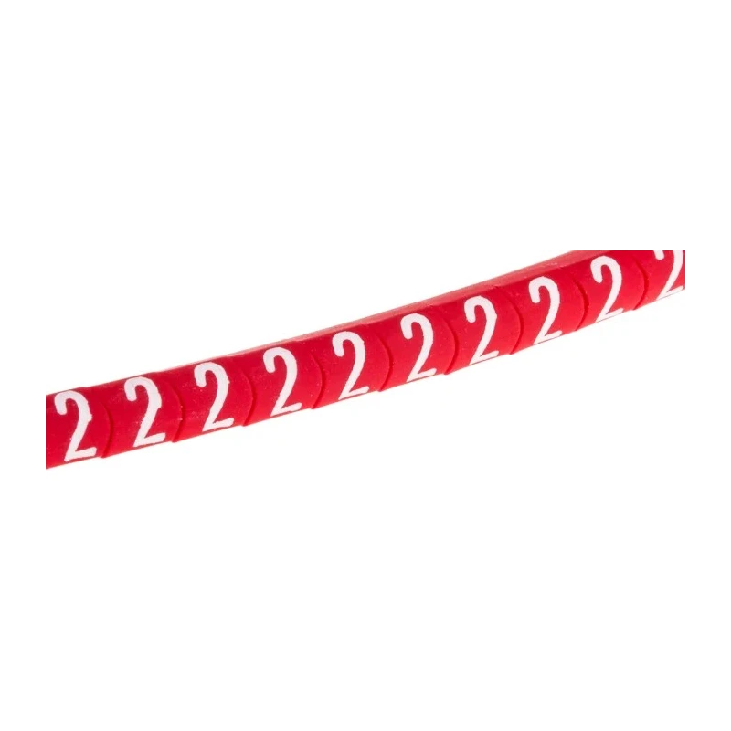 HellermannTyton Helagrip Slide-On Cable Marker for 1 to 3 mm Cable Diameter, Pre-Printed Legend "2", Red Marker 901-10269