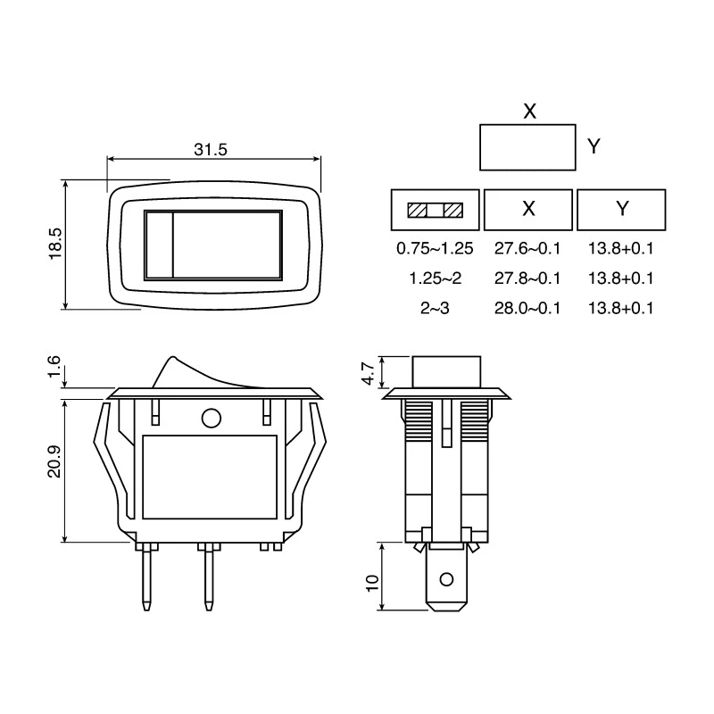 RS PRO SPST On-Off Rocker Switch Panel Nylon Housing Quick Connect Terminals IP66 16A 250V ac 419-700