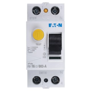 Eaton Residual Current Circuit Breaker 16A 1-Pole 30mA Type A 500A Breaking Capacity 230V AC 236730 PXF-16/2/003-A
