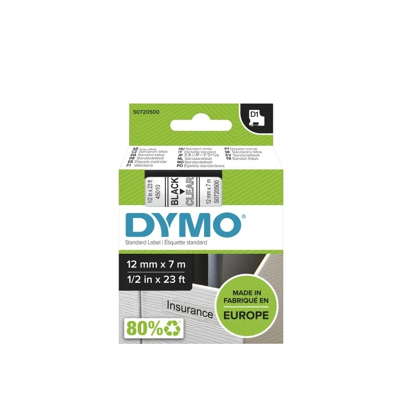 Dymo Black on Clear Label Printer Tape 7 m Length 12 mm Width S0720500