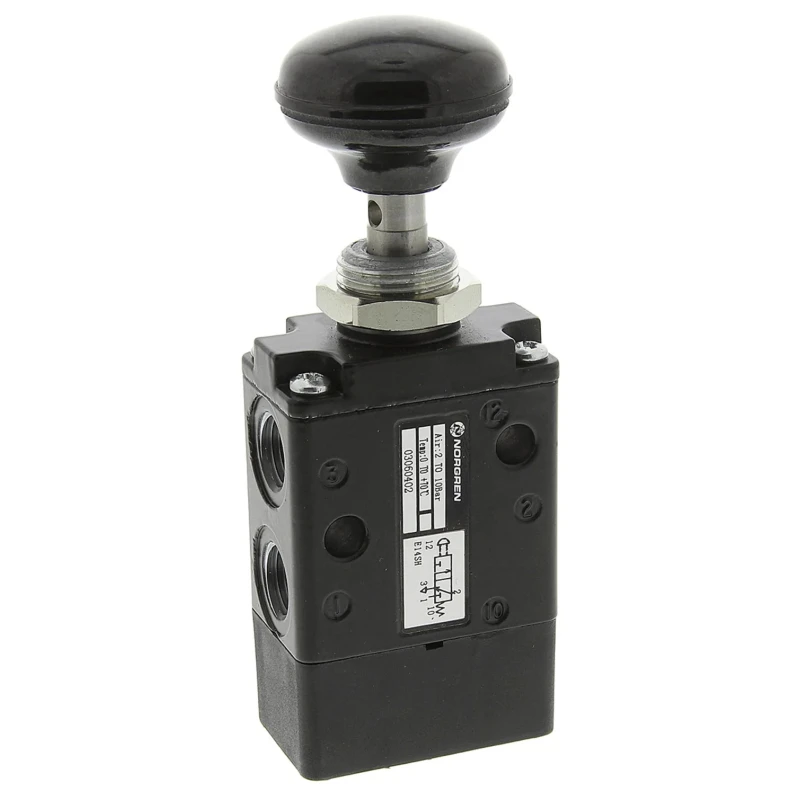 Norgren Push Button Pneumatic Manual Control Valve 03 Series, G 1/4 Thread, Zinc Alloy Body, 10 Bar Max Pressure 03060402