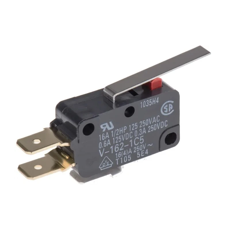 Omron Long Hinge Lever Micro Switch, Tab Terminal, 16A, 250 V AC, SPDT, IP40 V-162-1C5