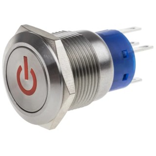 RS PRO Illuminated Push Button Switch Latching Panel Mount 19 mm Cutout SPDT Red LED IP67 250V AC 5A 111-3902