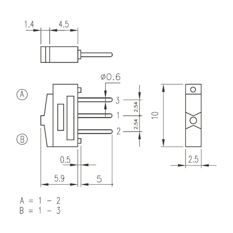 EOZ 2 Way Through Hole Slide SIP Switch France 09.03201.02