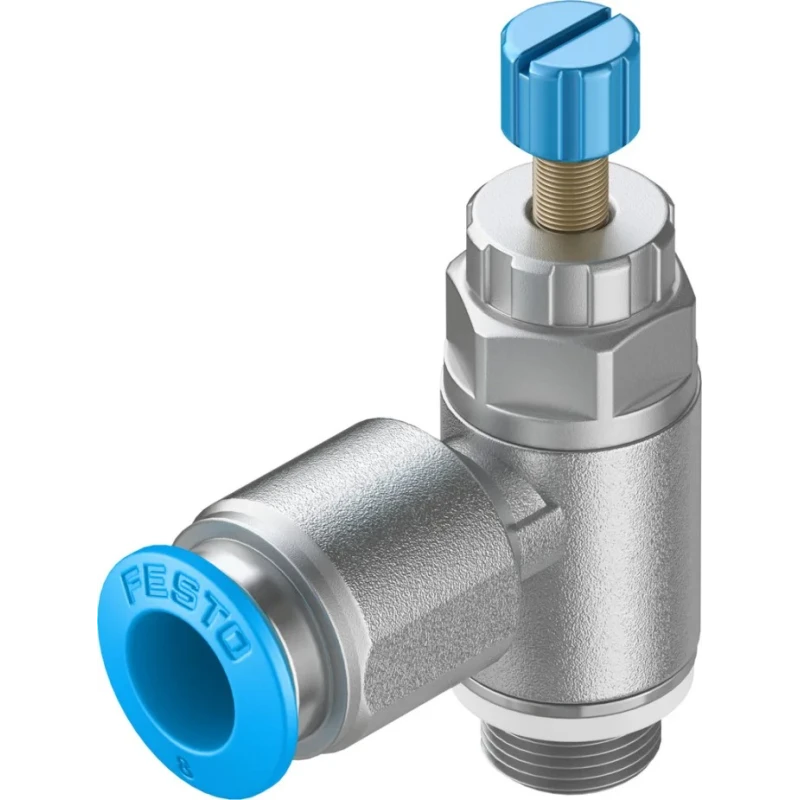 Festo GRLA Series Flow Controller Exhaust Valve Nickel Plated Brass Stainless Steel, 534337, Threaded GRLA-1/8-QS-8-RS-D