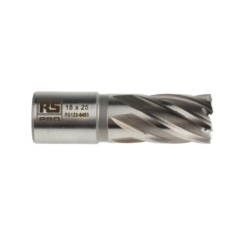 RS PRO High-Speed Steel Magnetic Drill Bit 18 mm Cutter Diameter 25 mm Cutting Depth Straight Flute Bright Finish 123-8483