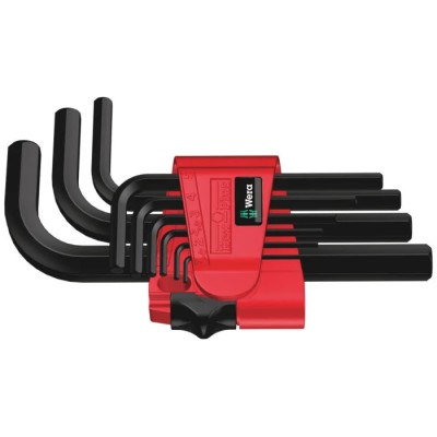 Wera 9 Piece L Metric Hex Key Set, Hex Size 1.5 to 10 mm, Long Arm, Black Finish 05021737001