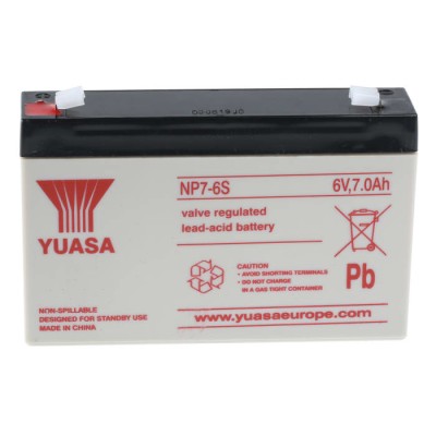Yuasa Sealed Lead Acid Battery 6 V, 7 Ah, Faston Termination, VRLA AGM Construction NP7-6RS