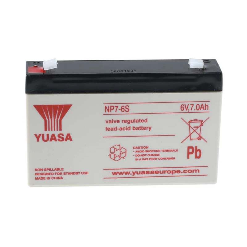 Yuasa Sealed Lead Acid Battery 6 V, 7 Ah, Faston Termination, VRLA AGM Construction NP7-6RS