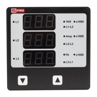 RS Pro LED Digital Panel Multifunction Meter for Voltage, Hour, Frequency, Rotational Speed, Current, 92 mm x 92 mm 136-5378