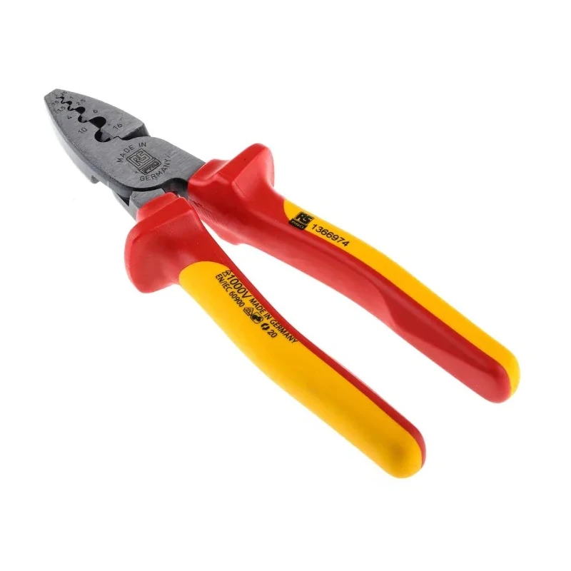 RS PRO Crimp Tool for Wire End Sleeves 180mm Length Adjustable Ratchet VDE 1000V 16 mm² Maximum Wire Size 136-6974