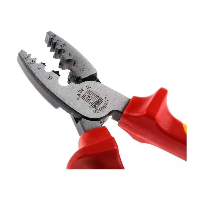 RS PRO Crimp Tool for Wire End Sleeves 180mm Length Adjustable Ratchet VDE 1000V 16 mm² Maximum Wire Size 136-6974