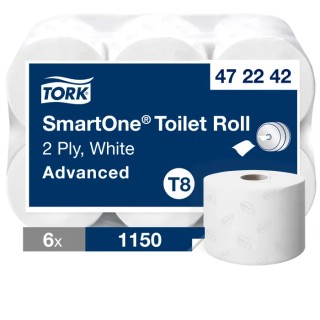 Tork Toilet Roll 6 Rolls of 1150 Sheets, 2 Ply, 44 mm Core Diameter, 199 mm Roll Diameter, SmartOne Series 472242