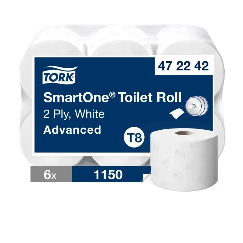 Tork Toilet Roll 6 Rolls of 1150 Sheets, 2 Ply, 44 mm Core Diameter, 199 mm Roll Diameter, SmartOne Series 472242