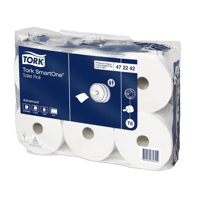 Tork Toilet Roll 6 Rolls of 1150 Sheets, 2 Ply, 44 mm Core Diameter, 199 mm Roll Diameter, SmartOne Series 472242