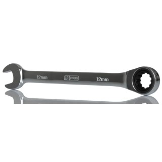 RS PRO Ratchet Spanner 12 mm, 169mm Overall Chrome Vanadium Steel Chrome Finish 144-7960