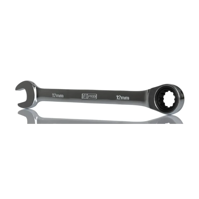 RS PRO Ratchet Spanner 12 mm, 169mm Overall Chrome Vanadium Steel Chrome Finish 144-7960