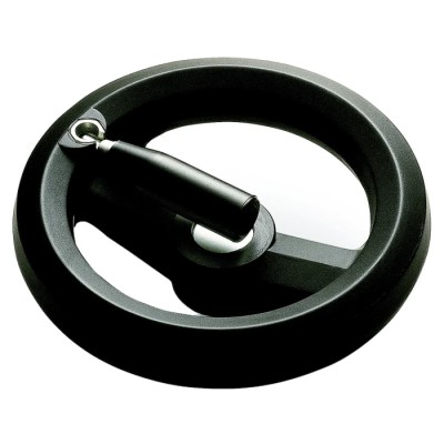 RS PRO Black Fibreglass Reinforced Technopolymer Spoked Fold Down Handle Hand Wheel, 200 mm Diameter 161-2016