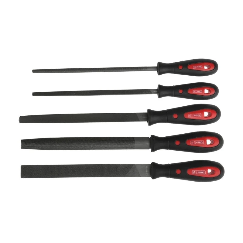 RS PRO 5 Piece Engineers File Set Second Cut 200 mm with Handle Included 161-1466
