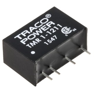TRACOPOWER DC/DC Converter 5V DC Output, 200 mA Current, 9V-18V DC Input, 1 W Power, Through Hole SIP Package TMR 1-1211