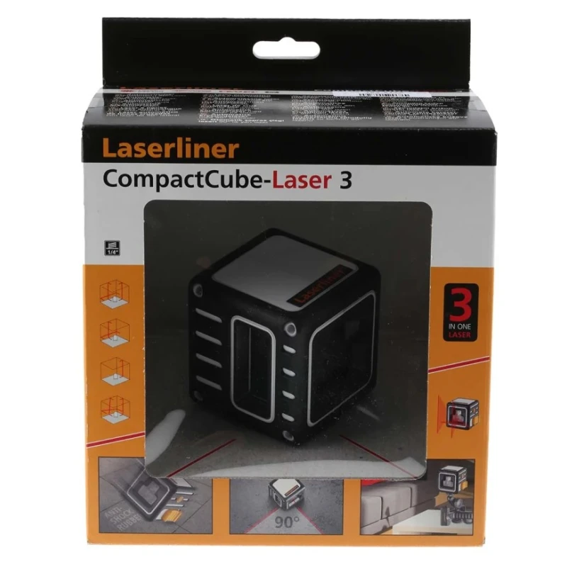 Laserliner Laser Level CompactCube-Laser 3 36 635 nm Red Laser, Self-Levelling, 2 Lasers 036.150A