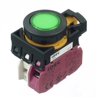 Idec CW Series Illuminated Momentary Push Button Switch Panel Mount 22 mm Cutout SPST Green LED IP65 CW1L-M1E01QM4G