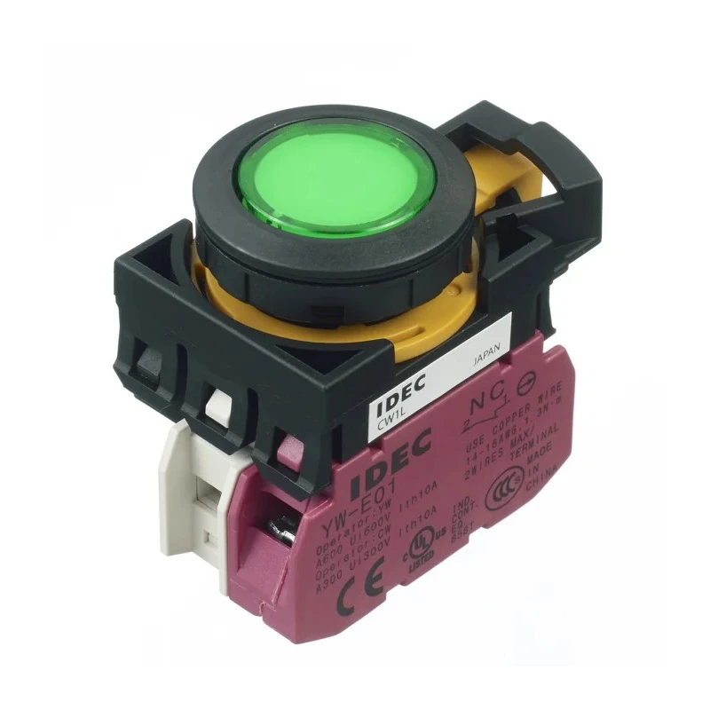 Idec CW Series Illuminated Momentary Push Button Switch Panel Mount 22 mm Cutout SPST Green LED IP65 CW1L-M1E01QM4G