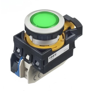 Idec CW Series Illuminated Push Button Switch, Maintained, Panel Mount, 22 mm Cutout, SPST, Green LED, IP65 CW4L-A1E10Q4G