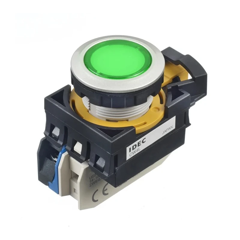 Idec CW Series Illuminated Push Button Switch, Maintained, Panel Mount, 22 mm Cutout, SPST, Green LED, IP65 CW4L-A1E10Q4G