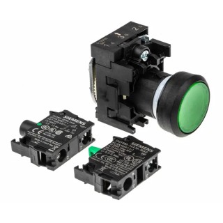Siemens SIRIUS ACT 3SU11 Series Illuminated Push Button Complete Unit Panel Mount 22mm Cutout Green SPST 3SU1106-0AB40-1BA0