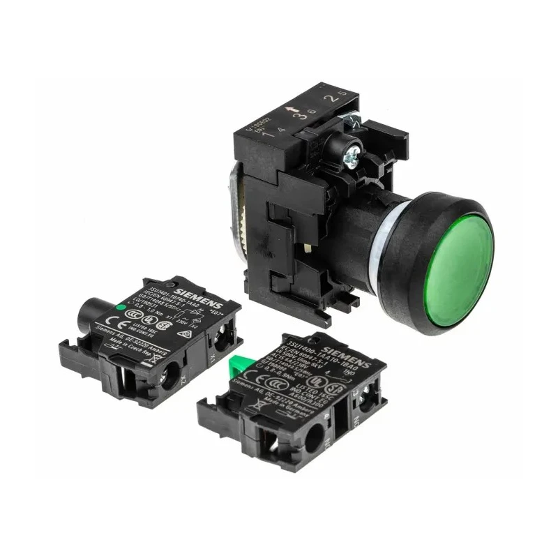 Siemens SIRIUS ACT 3SU11 Series Illuminated Push Button Complete Unit Panel Mount 22mm Cutout Green SPST 3SU1106-0AB40-1BA0