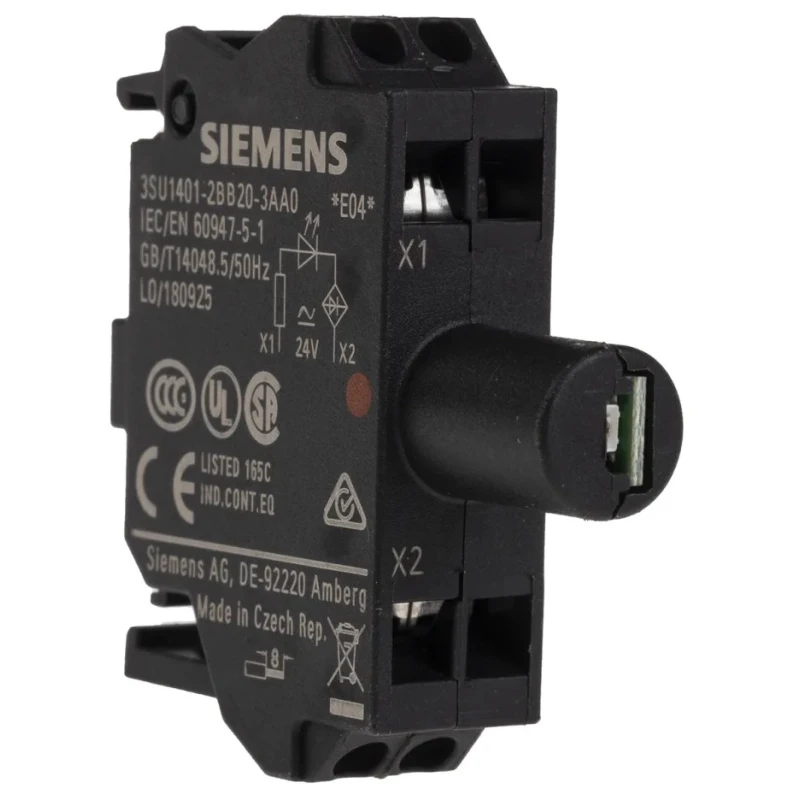 Siemens 3SU1 Series Light Block, LED Red Indicator, 24 V AC/DC, 20mA Current Rating, Spring Terminal 3SU1401-2BB20-3AA0