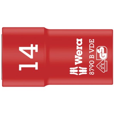 Wera 3/8 in Drive 14 mm 6 Point Hex Insulated Socket VDE 1000V Approved IEC 60900, 46mm Overall Length 05004958001