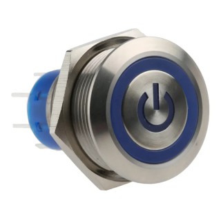 RS PRO Illuminated Push Button Switch Momentary Panel Mount DPDT Blue LED IP67 22.2 mm Cutout 250 V 3, 5A 175-9279