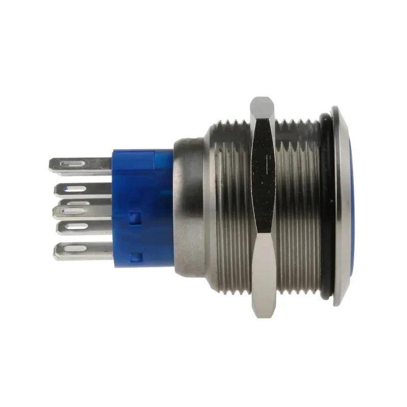RS PRO Illuminated Push Button Switch Momentary Panel Mount DPDT Blue LED IP67 22.2 mm Cutout 250 V 3, 5A 175-9279
